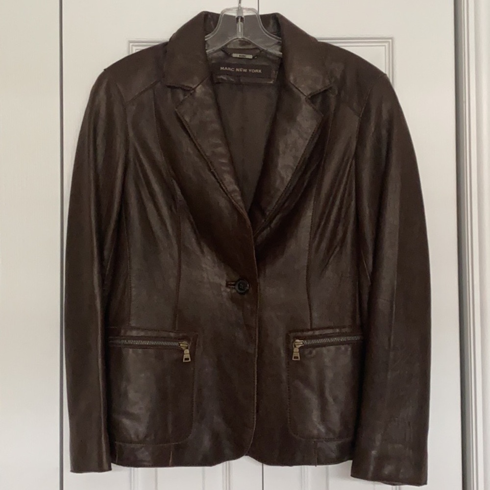 EUC Marc New York Brown leather Fitted Jacket SM